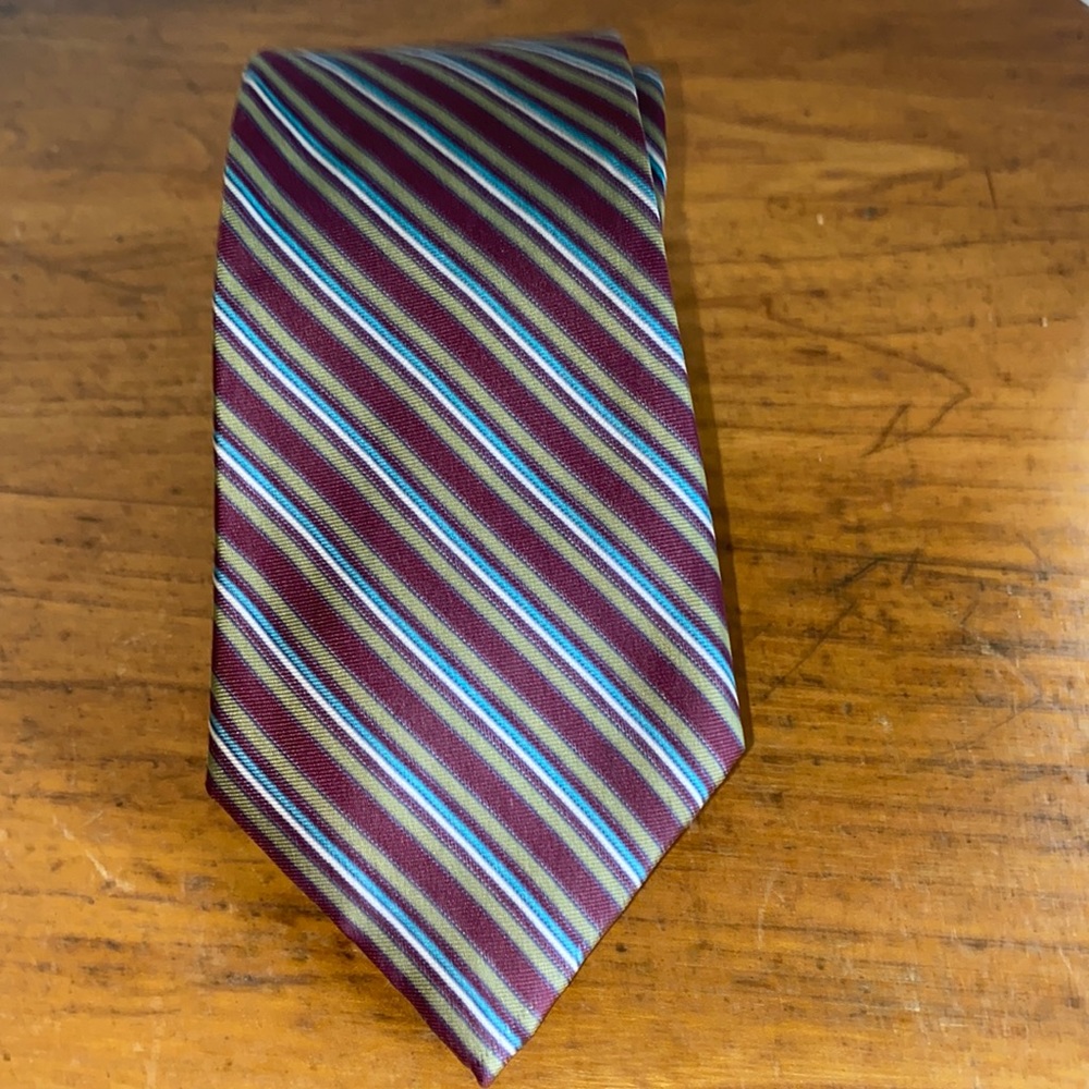 1980’s/90’s Tattersall 100% silk burgundy stripe tie